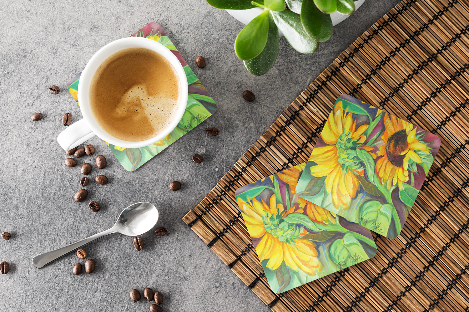 Sunflowers Foam Coasters Set of 4 Cup Coasters for Indoor Outdoor, Tabletop Protection, Anti Slip, Mouse pad Material