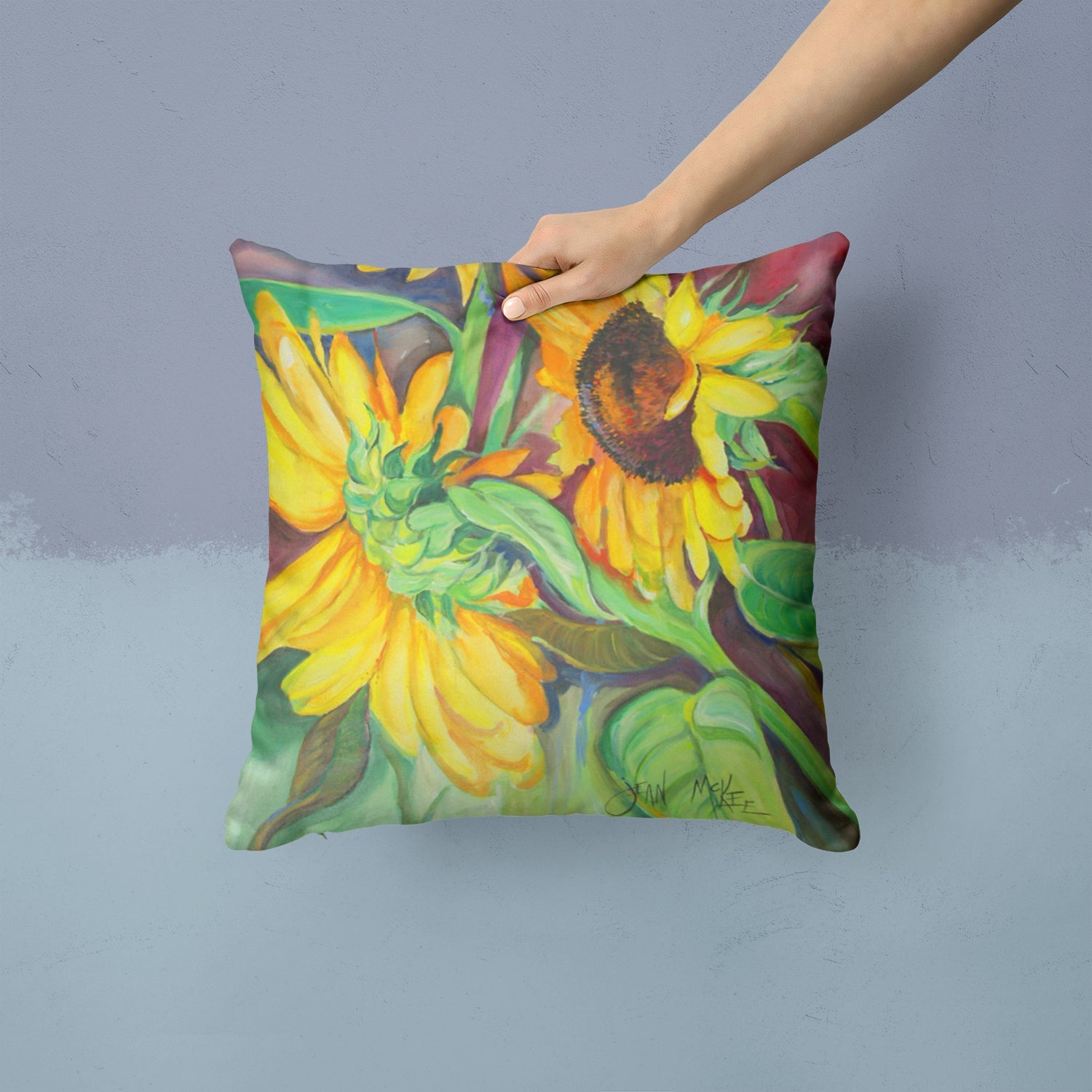 Sunflowers Decorative Throw Pillow 14x14 Indoor Outdoor Accent Cushion, Fabric Cover with Insert for Sofa, Bed, Porch & Living Room