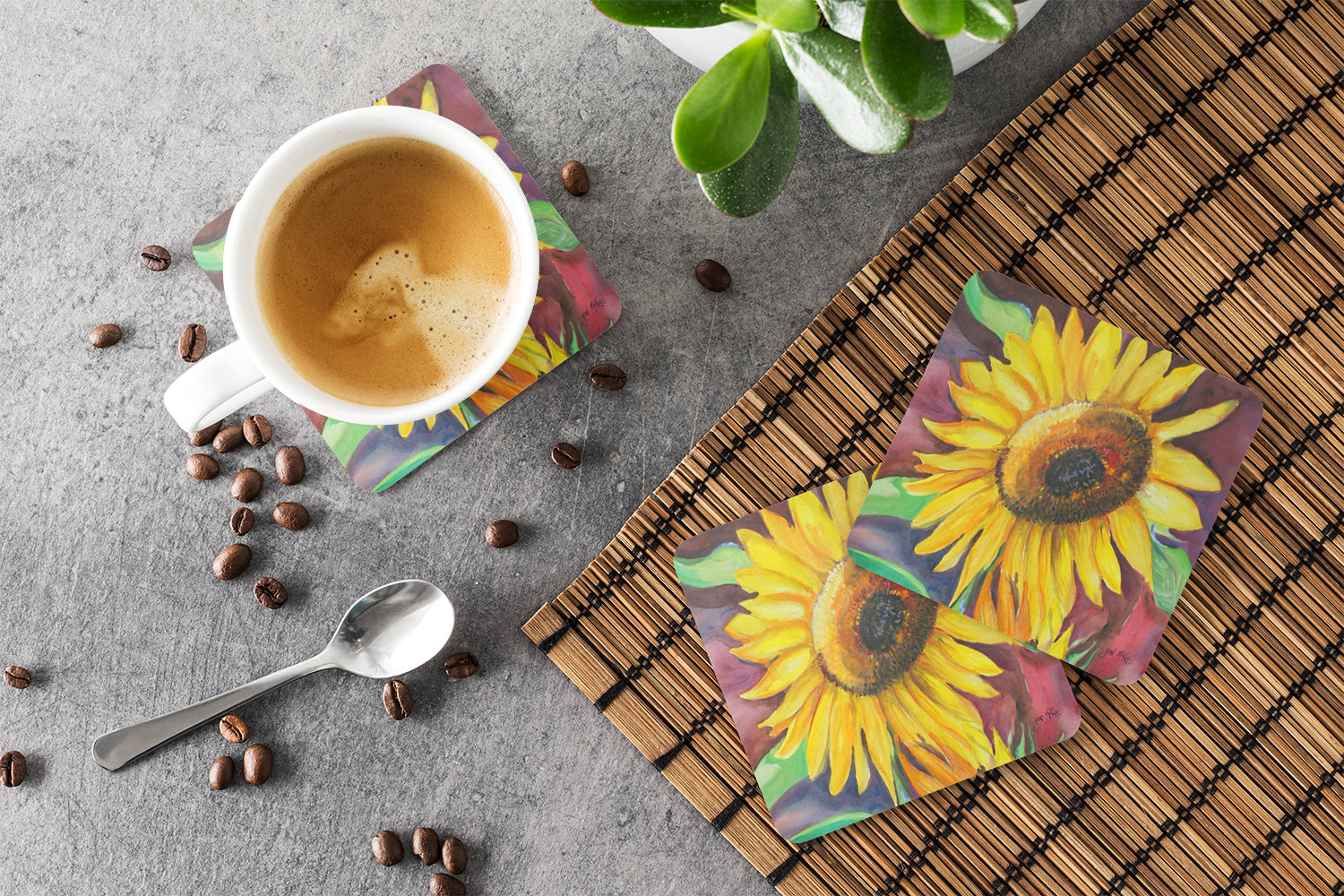 Sunflowers Foam Coasters Set of 4 Cup Coasters for Indoor Outdoor, Tabletop Protection, Anti Slip, Mouse pad Material