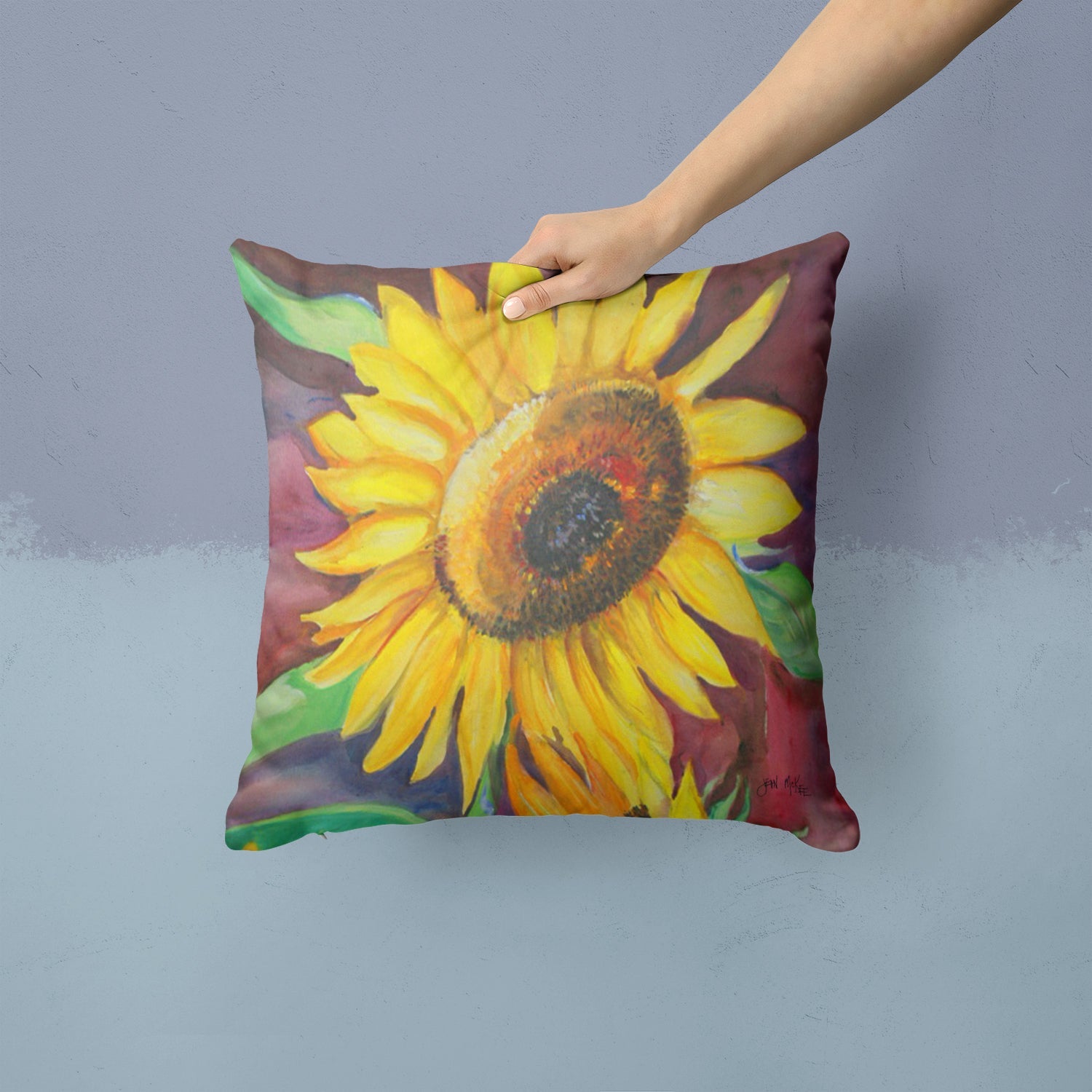 Sunflowers Decorative Throw Pillow 14x14 Indoor Outdoor Accent Cushion, Fabric Cover with Insert for Sofa, Bed, Porch & Living Room