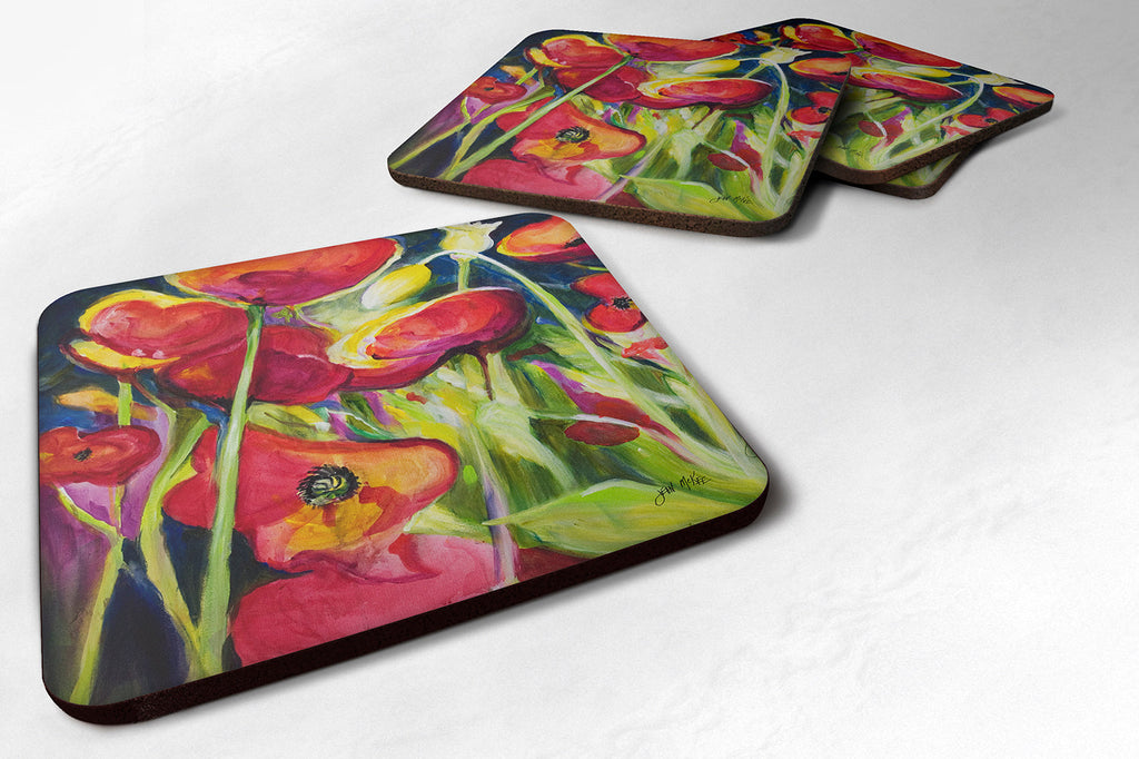 Poppies Foam Coasters Set of 4 Cup Coasters for Indoor Outdoor, Tabletop Protection, Anti Slip, Mouse pad Material