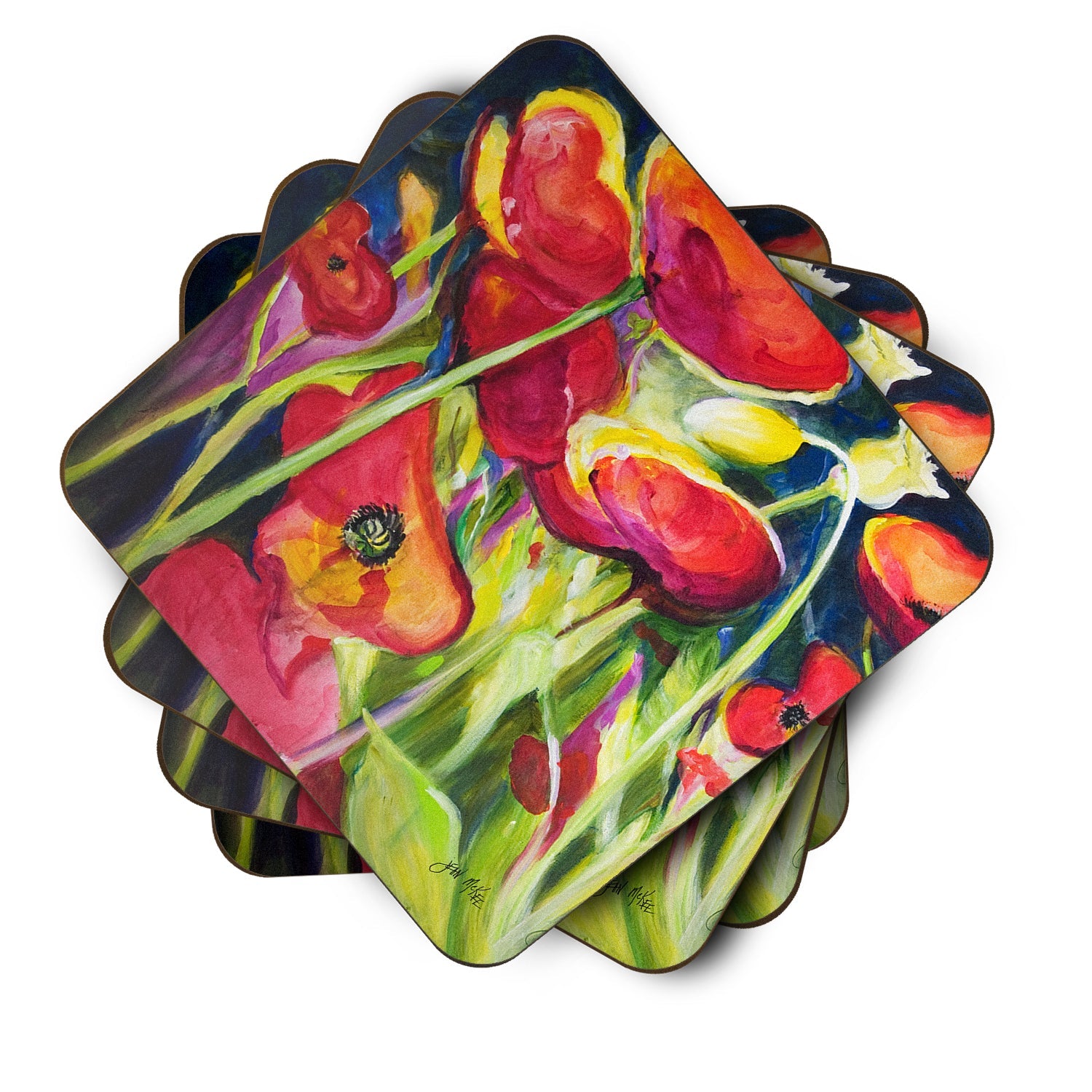 Poppies Foam Coasters Set of 4 Cup Coasters for Indoor Outdoor, Tabletop Protection, Anti Slip, Mouse pad Material