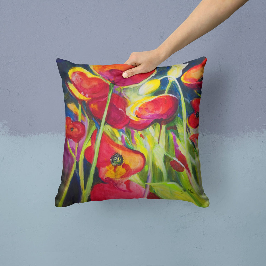 Poppies Decorative Throw Pillow 14x14 Indoor Outdoor Accent Cushion, Fabric Cover with Insert for Sofa, Bed, Porch & Living Room