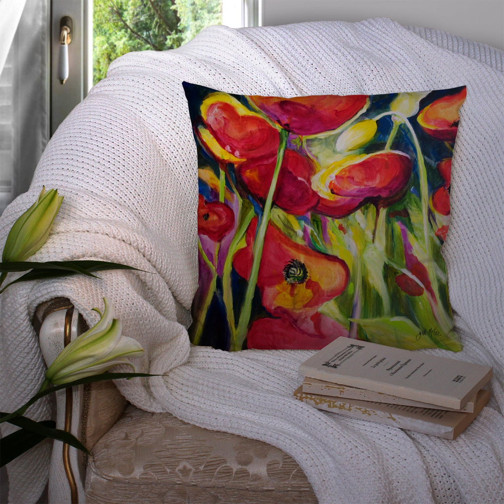 Poppies Decorative Throw Pillow 14x14 Indoor Outdoor Accent Cushion, Fabric Cover with Insert for Sofa, Bed, Porch & Living Room