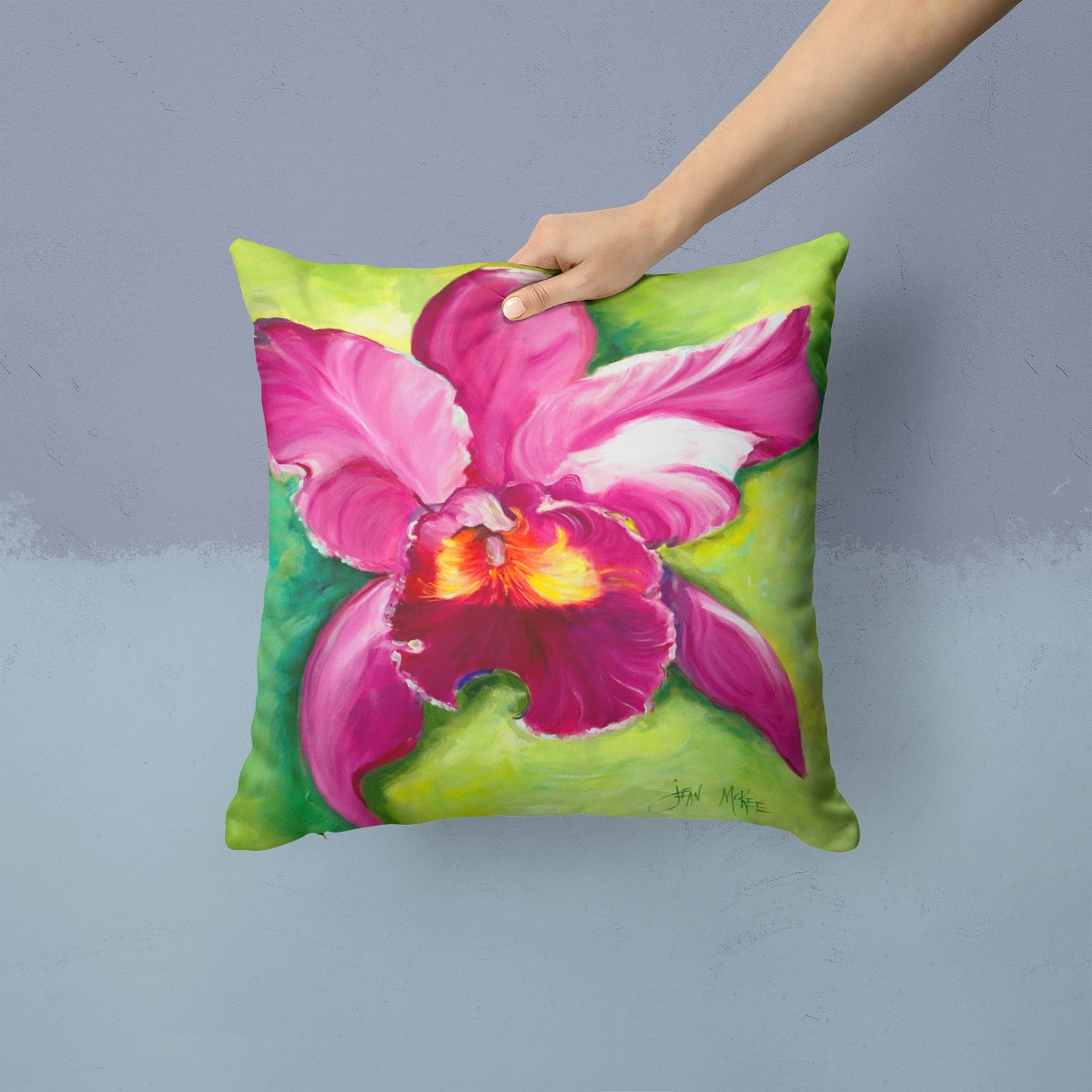 Orchid Decorative Throw Pillow 14x14 Indoor Outdoor Accent Cushion, Fabric Cover with Insert for Sofa, Bed, Porch & Living Room