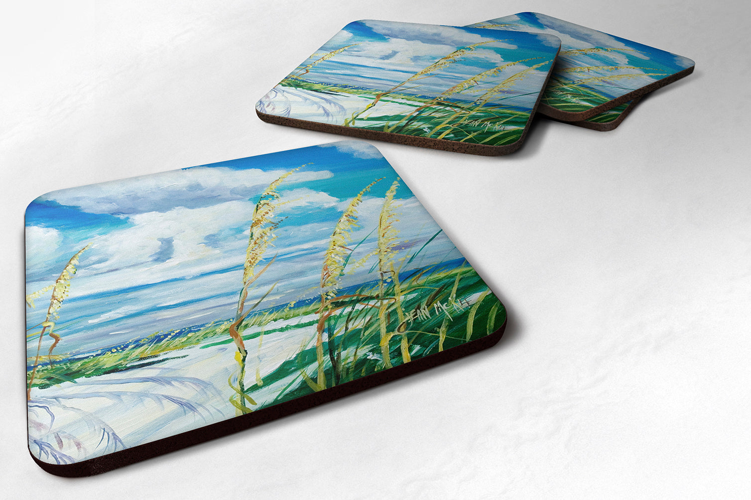 Sea Oats Foam Coasters Set of 4 Cup Coasters for Indoor Outdoor, Tabletop Protection, Anti Slip, Mouse pad Material