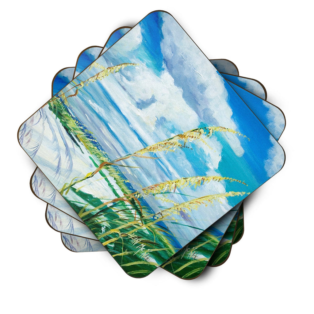 Sea Oats Foam Coasters Set of 4 Cup Coasters for Indoor Outdoor, Tabletop Protection, Anti Slip, Mouse pad Material