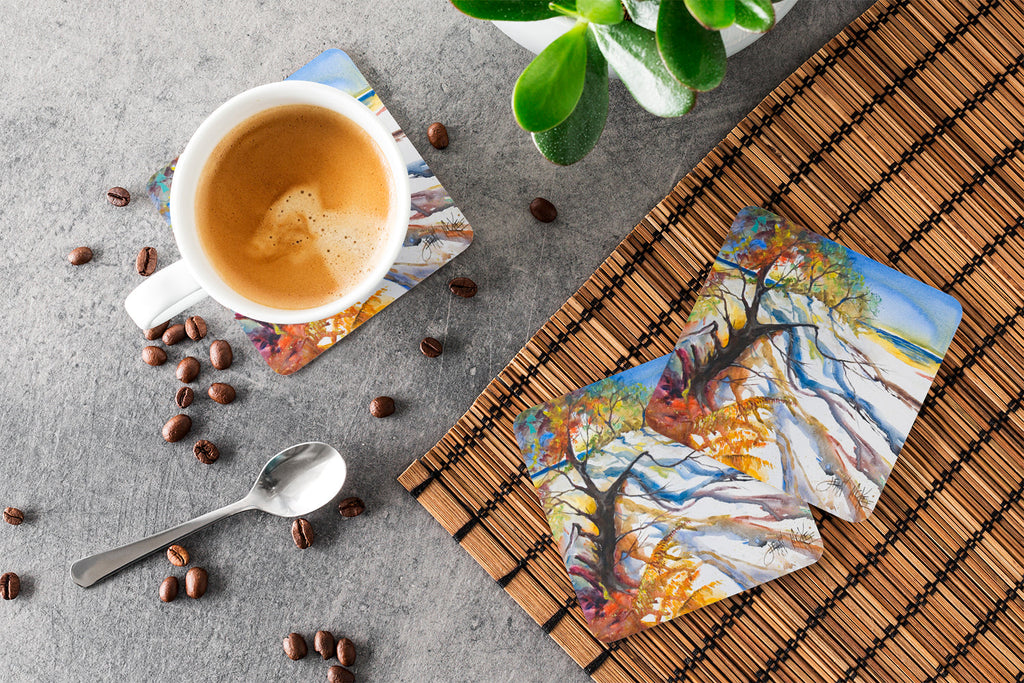 Sand Dune Foam Coasters Set of 4 Cup Coasters for Indoor Outdoor, Tabletop Protection, Anti Slip, Mouse pad Material