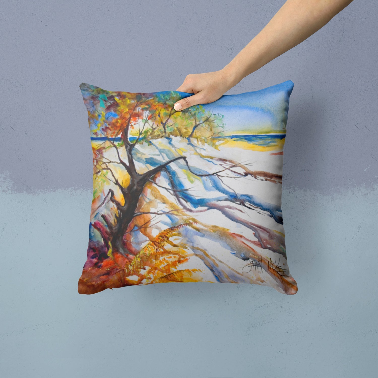 Sand Dune Decorative Throw Pillow 14x14 Indoor Outdoor Accent Cushion, Fabric Cover with Insert for Sofa, Bed, Porch & Living Room