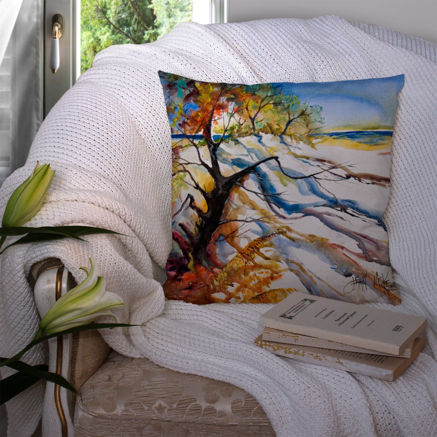 Sand Dune Decorative Throw Pillow 14x14 Indoor Outdoor Accent Cushion, Fabric Cover with Insert for Sofa, Bed, Porch & Living Room