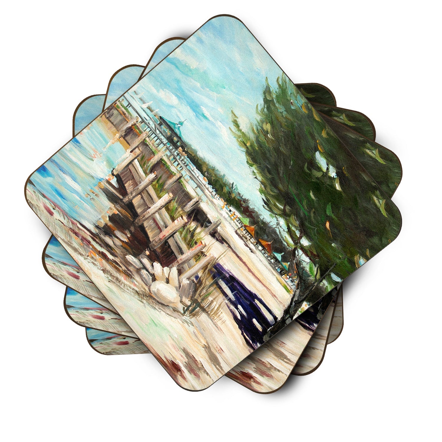 At the Pier Sailboats Foam Coasters Set of 4 Cup Coasters for Indoor Outdoor, Tabletop Protection, Anti Slip, Mouse pad Material