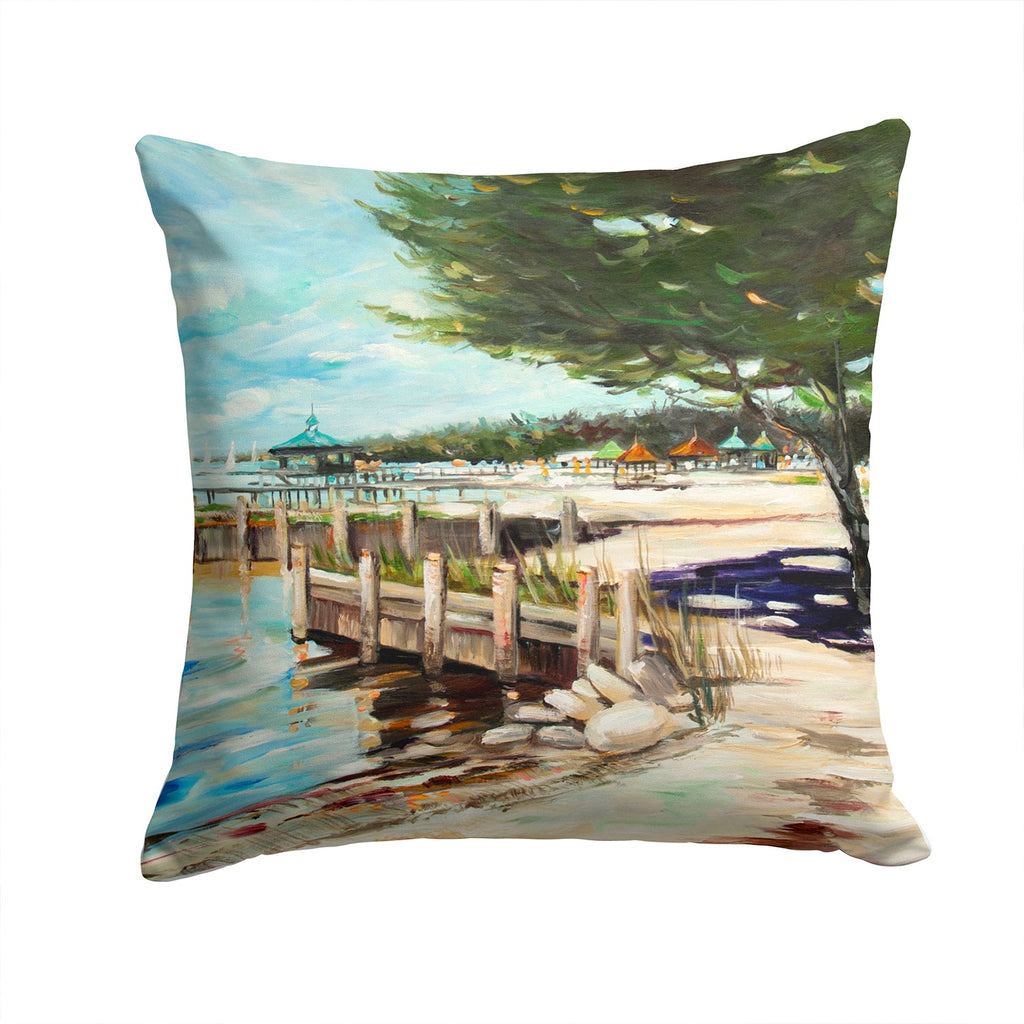 At the Pier Sailboats Decorative Throw Pillow 14x14 Indoor Outdoor Accent Cushion, Fabric Cover with Insert for Sofa, Bed, Porch & Living Room