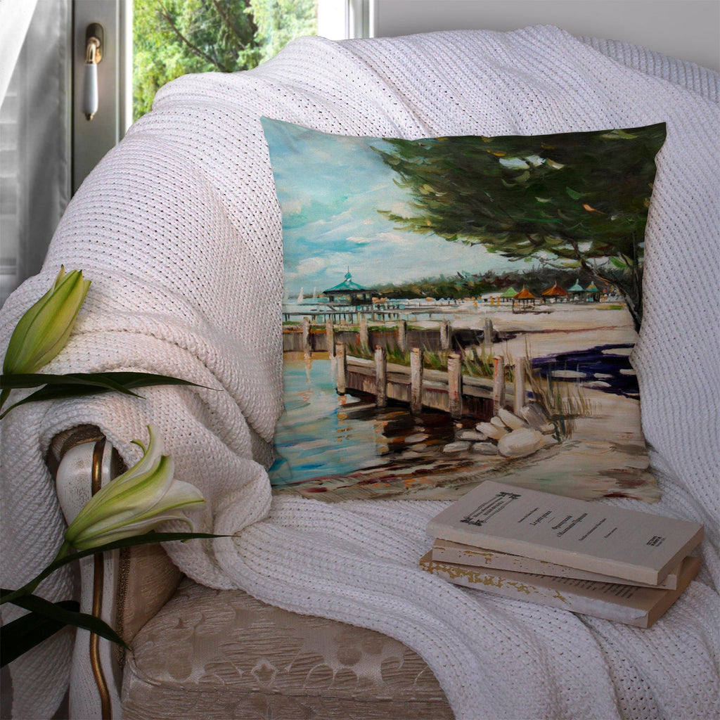 At the Pier Sailboats Decorative Throw Pillow 14x14 Indoor Outdoor Accent Cushion, Fabric Cover with Insert for Sofa, Bed, Porch & Living Room