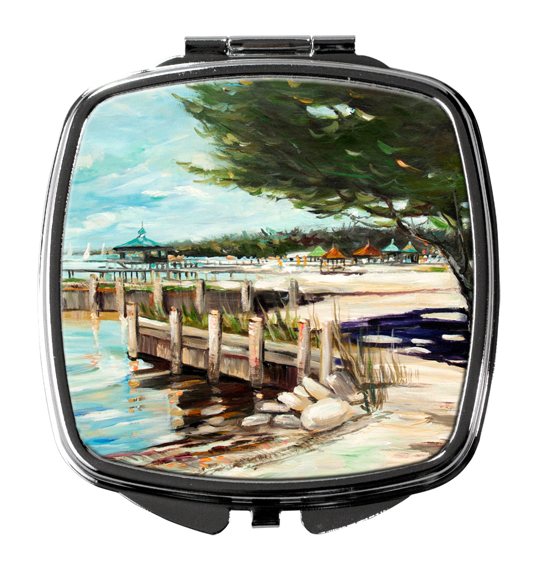 At the Pier Sailboats Compact Mirror Decorative Travel Makeup Mirror for Women Girls Gifts Pocket Makeup Mirror Folding Handheld