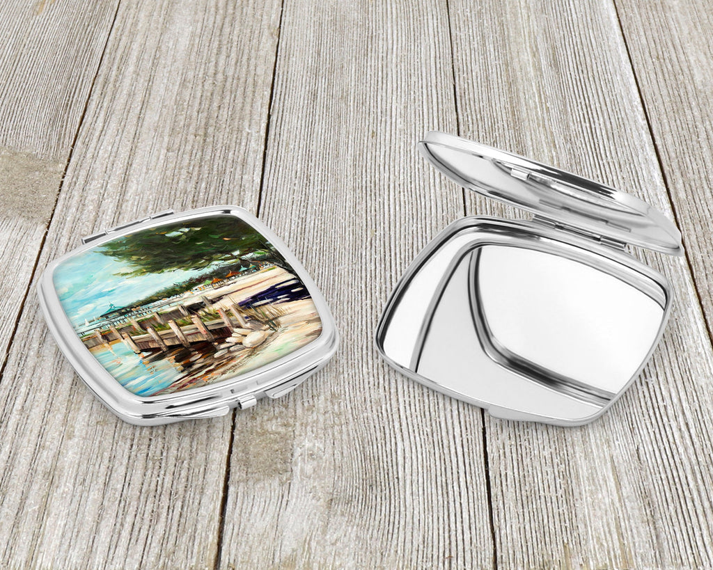 At the Pier Sailboats Compact Mirror Decorative Travel Makeup Mirror for Women Girls Gifts Pocket Makeup Mirror Folding Handheld