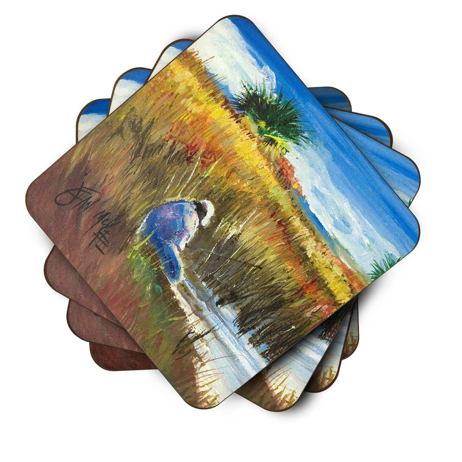 Fishing on the bank Foam Coasters Set of 4 Cup Coasters for Indoor Outdoor, Tabletop Protection, Anti Slip, Mouse pad Material