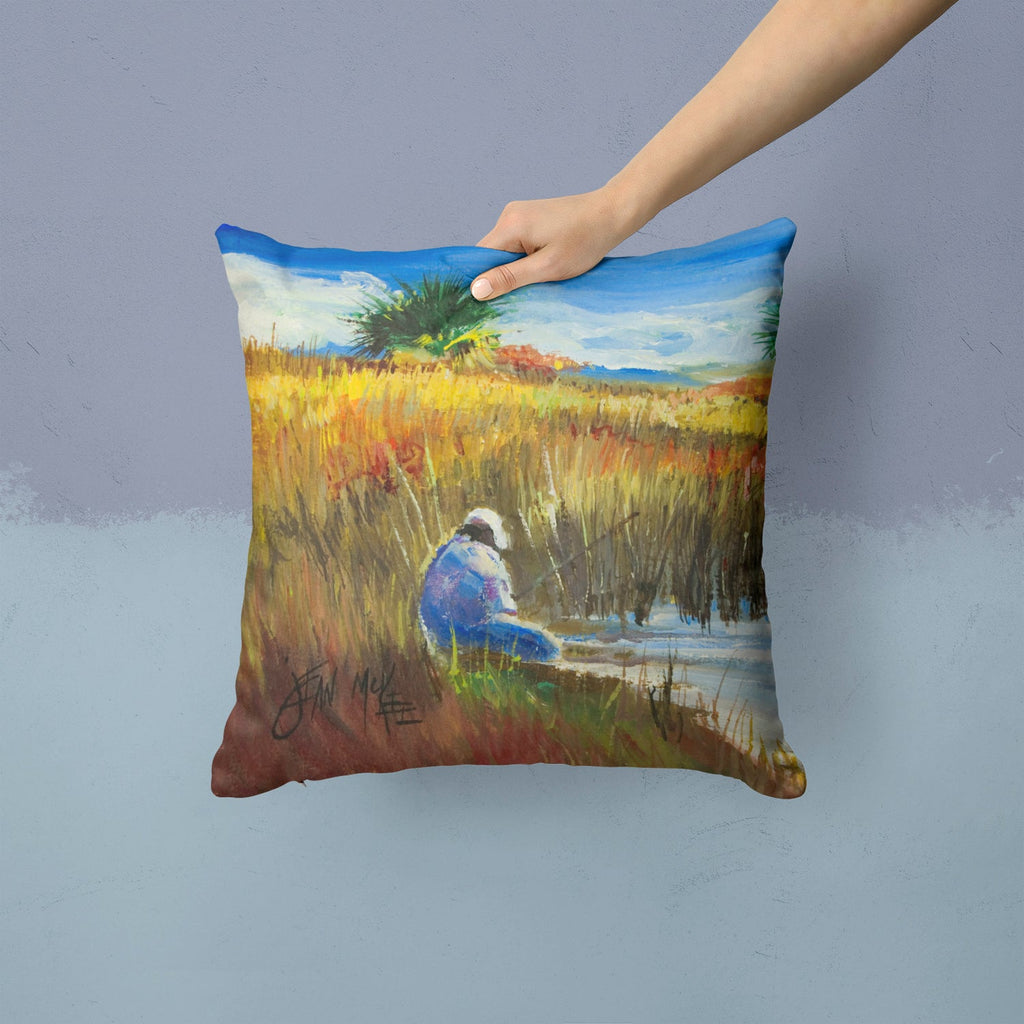 Fishing on the bank Decorative Throw Pillow 14x14 Indoor Outdoor Accent Cushion, Fabric Cover with Insert for Sofa, Bed, Porch & Living Room