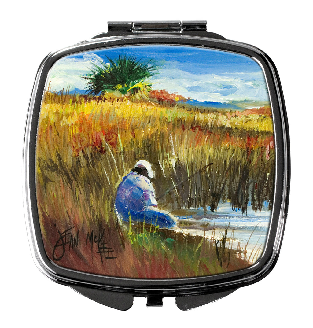 Fishing on the bank Compact Mirror Decorative Travel Makeup Mirror for Women Girls Gifts Pocket Makeup Mirror Folding Handheld