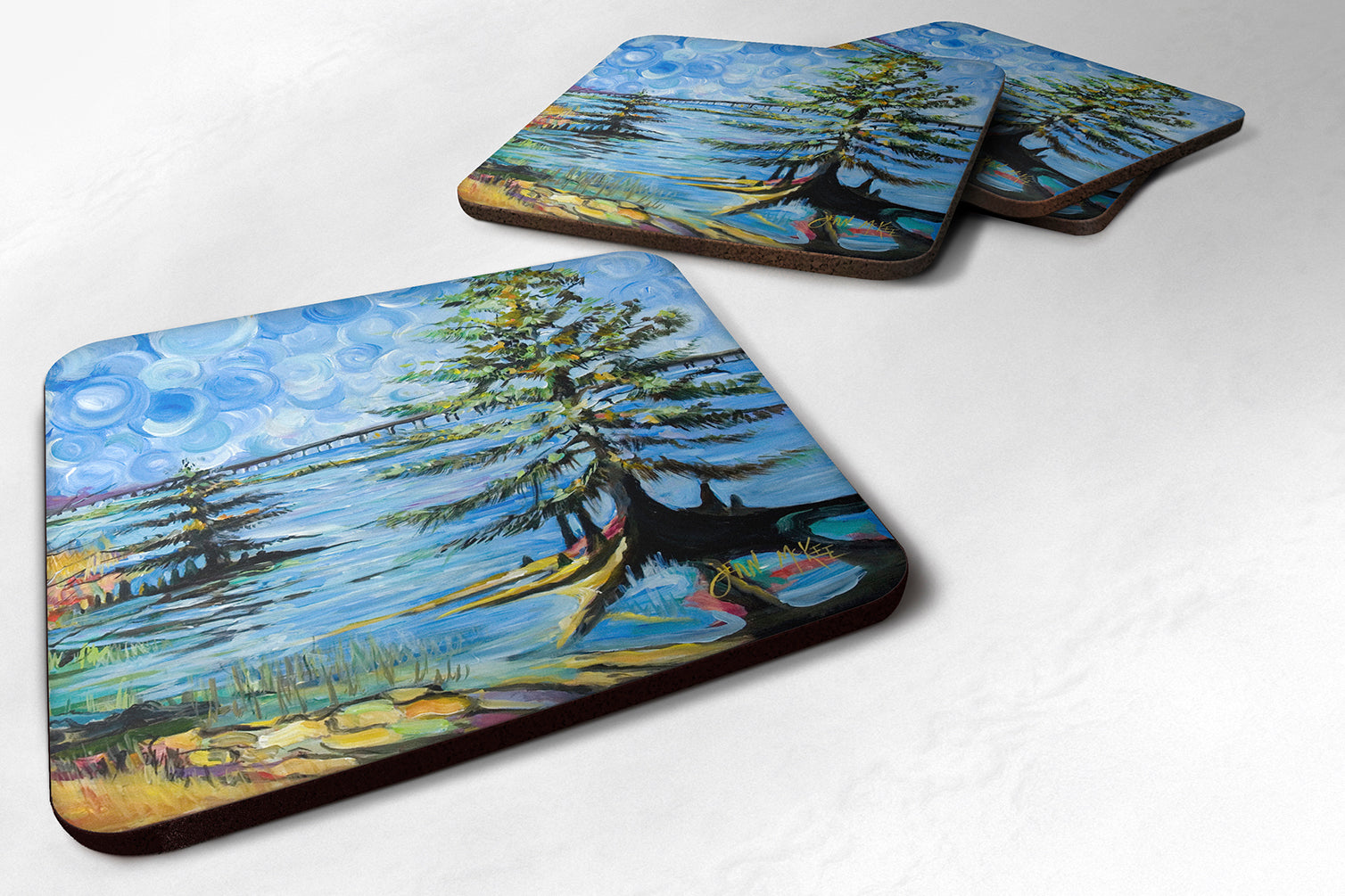 Life on the Causeway Foam Coasters Set of 4 Cup Coasters for Indoor Outdoor, Tabletop Protection, Anti Slip, Mouse pad Material