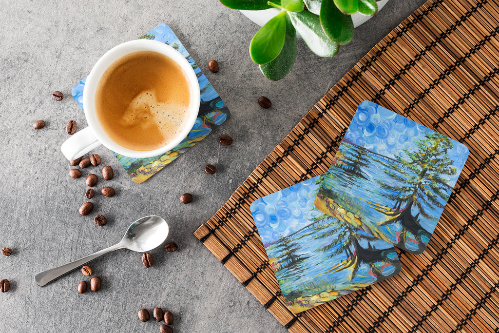 Life on the Causeway Foam Coasters Set of 4 Cup Coasters for Indoor Outdoor, Tabletop Protection, Anti Slip, Mouse pad Material
