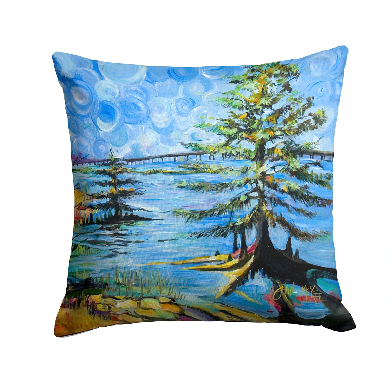 Life on the Causeway Decorative Throw Pillow 14x14 Indoor Outdoor Accent Cushion, Fabric Cover with Insert for Sofa, Bed, Porch & Living Room