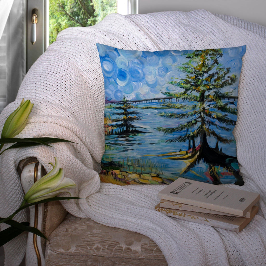 Life on the Causeway Decorative Throw Pillow 14x14 Indoor Outdoor Accent Cushion, Fabric Cover with Insert for Sofa, Bed, Porch & Living Room