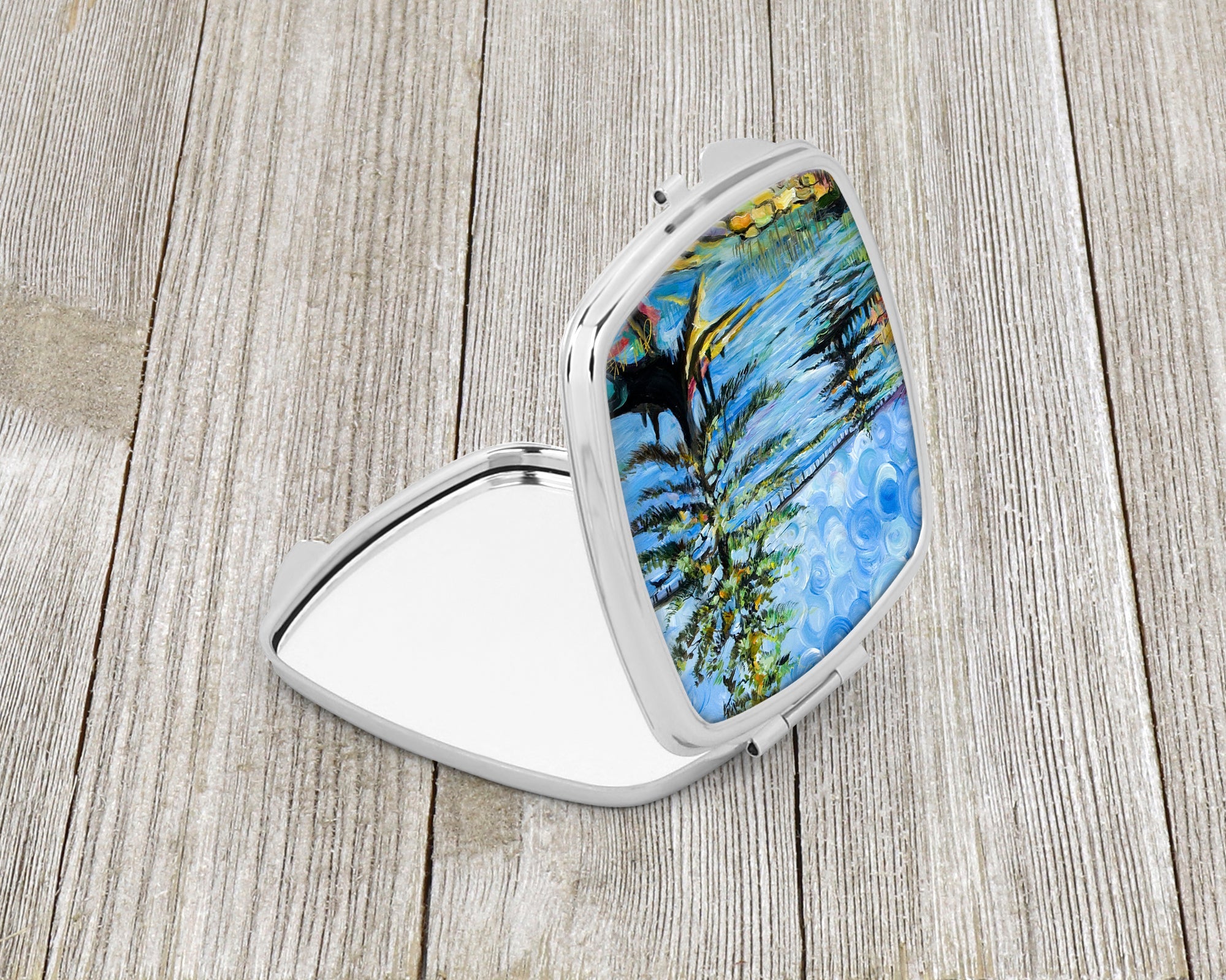 Life on the Causeway Compact Mirror Decorative Travel Makeup Mirror for Women Girls Gifts Pocket Makeup Mirror Folding Handheld