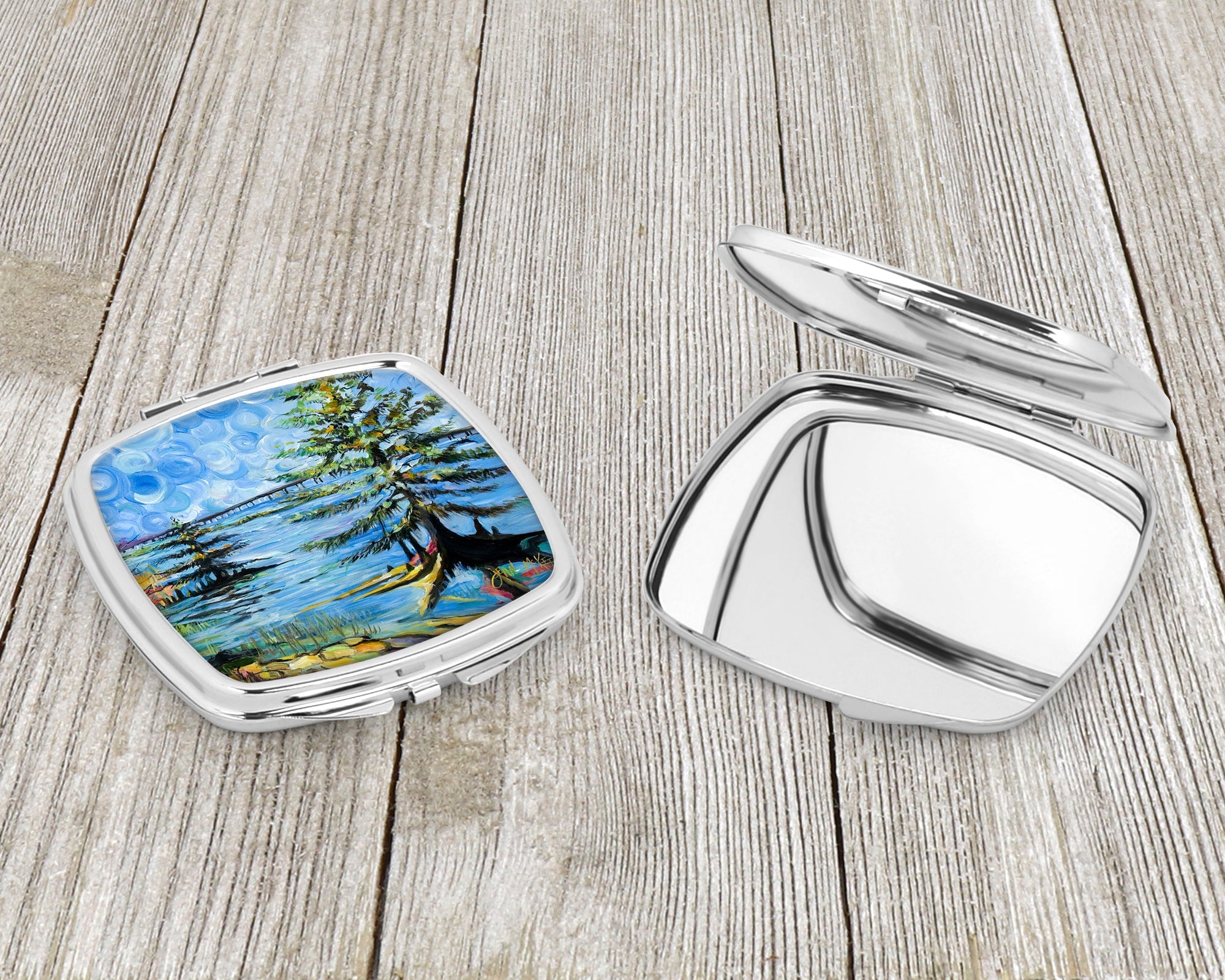Life on the Causeway Compact Mirror Decorative Travel Makeup Mirror for Women Girls Gifts Pocket Makeup Mirror Folding Handheld