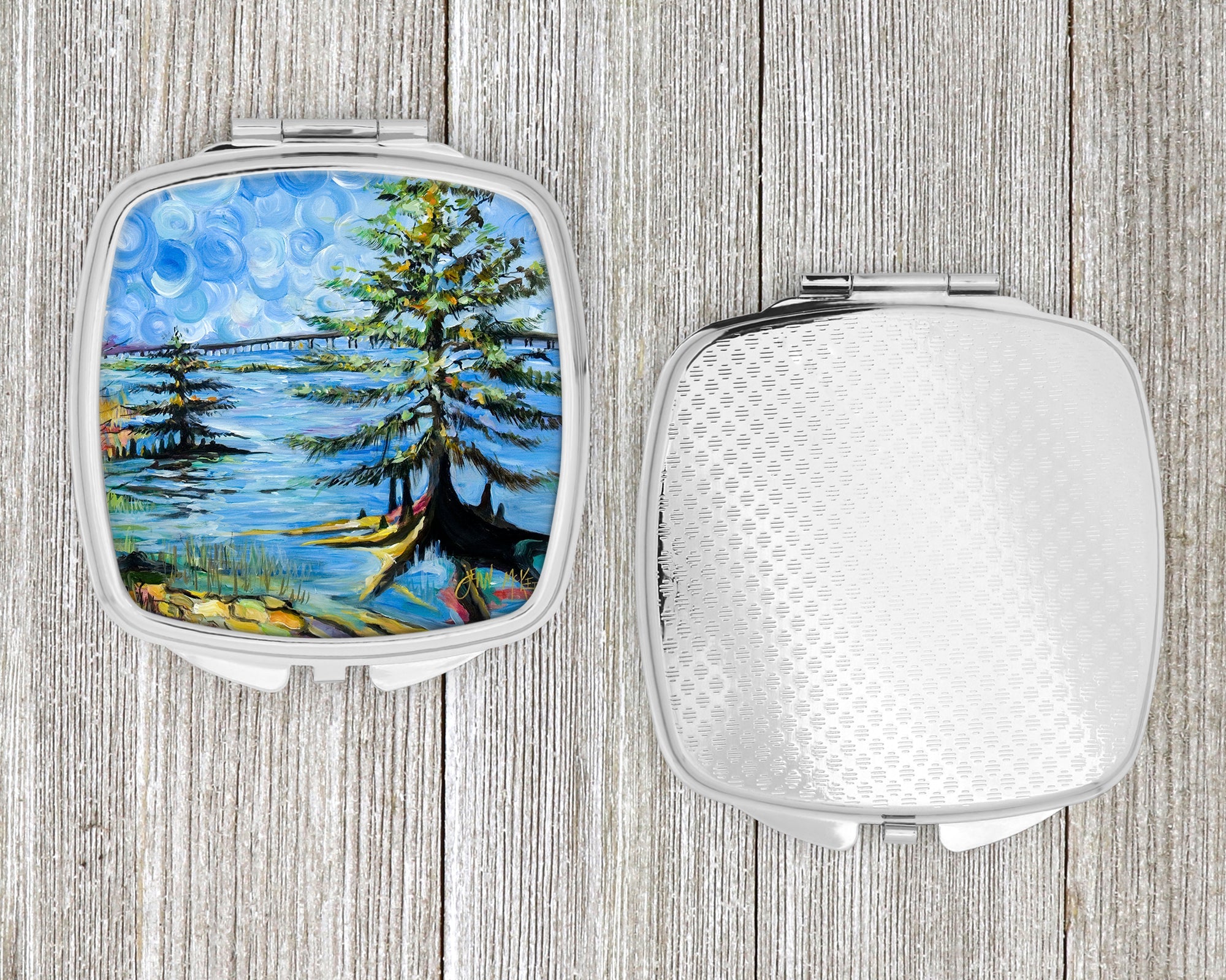 Life on the Causeway Compact Mirror Decorative Travel Makeup Mirror for Women Girls Gifts Pocket Makeup Mirror Folding Handheld