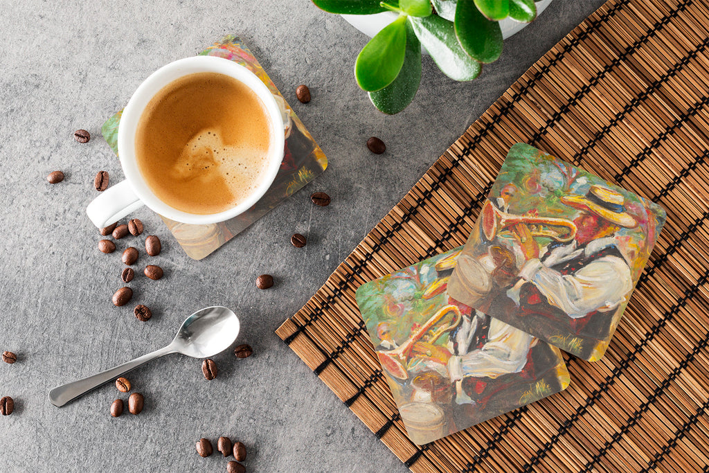 Jazz Trumpet Foam Coasters Set of 4 Cup Coasters for Indoor Outdoor, Tabletop Protection, Anti Slip, Mouse pad Material