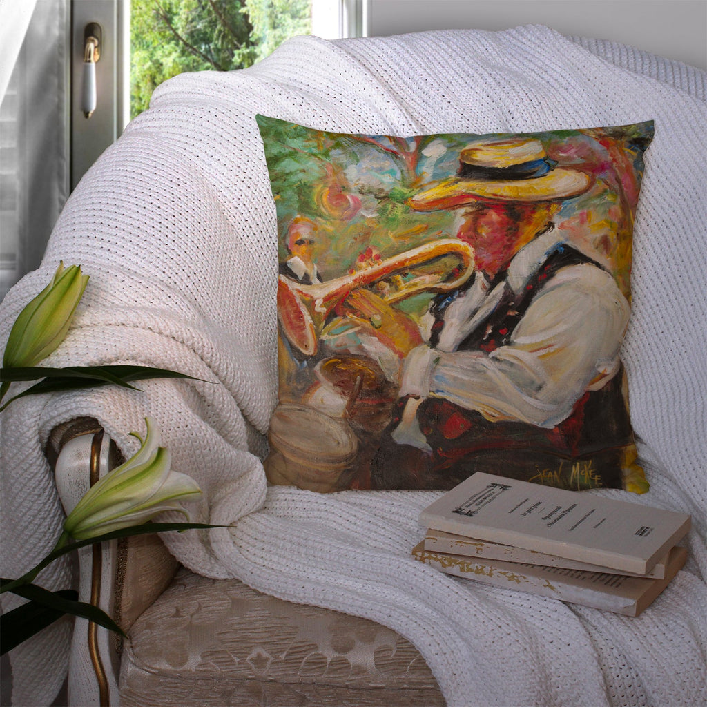 Jazz Trumpet Decorative Throw Pillow 14x14 Indoor Outdoor Accent Cushion, Fabric Cover with Insert for Sofa, Bed, Porch & Living Room