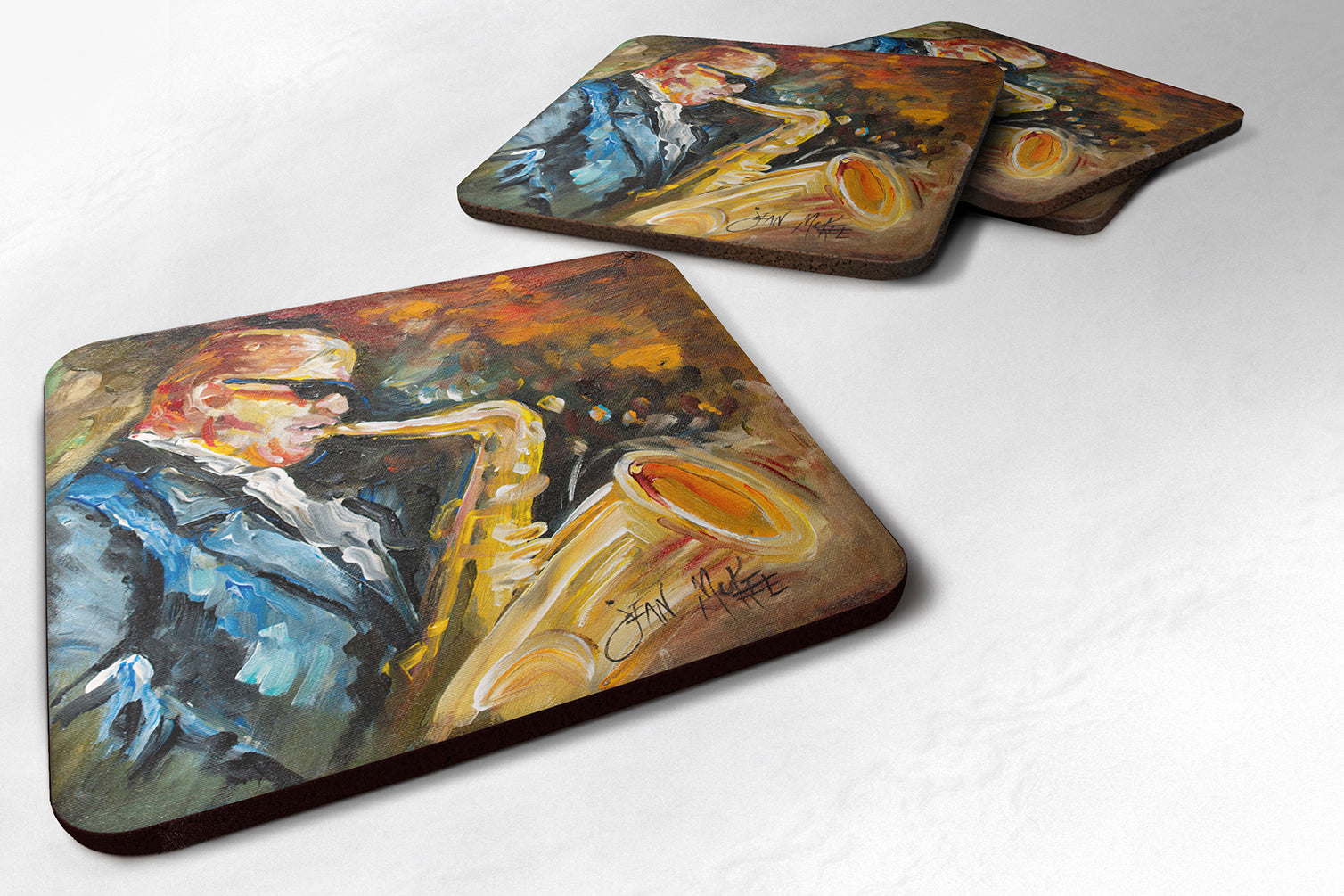 Jazz Sazophone Foam Coasters Set of 4 Cup Coasters for Indoor Outdoor, Tabletop Protection, Anti Slip, Mouse pad Material