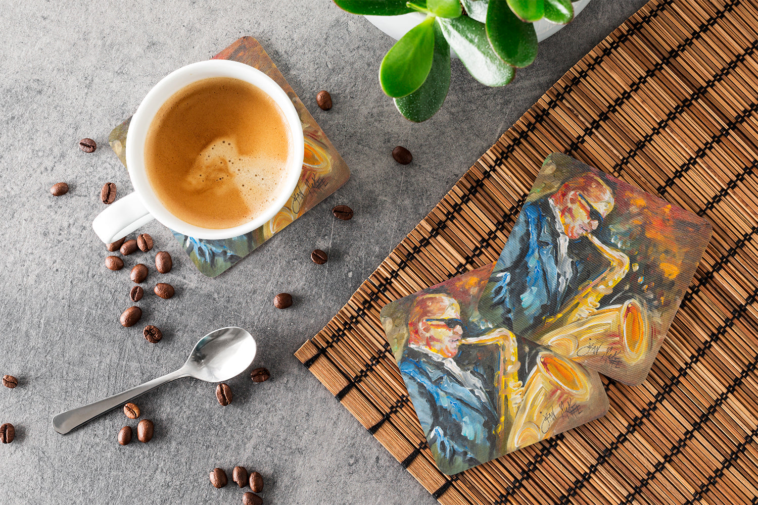 Jazz Sazophone Foam Coasters Set of 4 Cup Coasters for Indoor Outdoor, Tabletop Protection, Anti Slip, Mouse pad Material