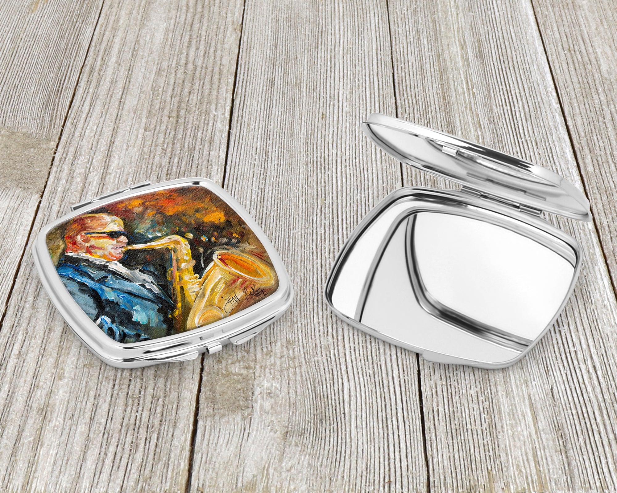 Jazz Sazophone Compact Mirror Decorative Travel Makeup Mirror for Women Girls Gifts Pocket Makeup Mirror Folding Handheld