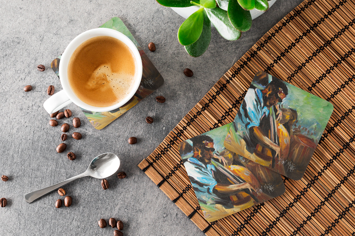 Jazz Bass Foam Coasters Set of 4 Cup Coasters for Indoor Outdoor, Tabletop Protection, Anti Slip, Mouse pad Material