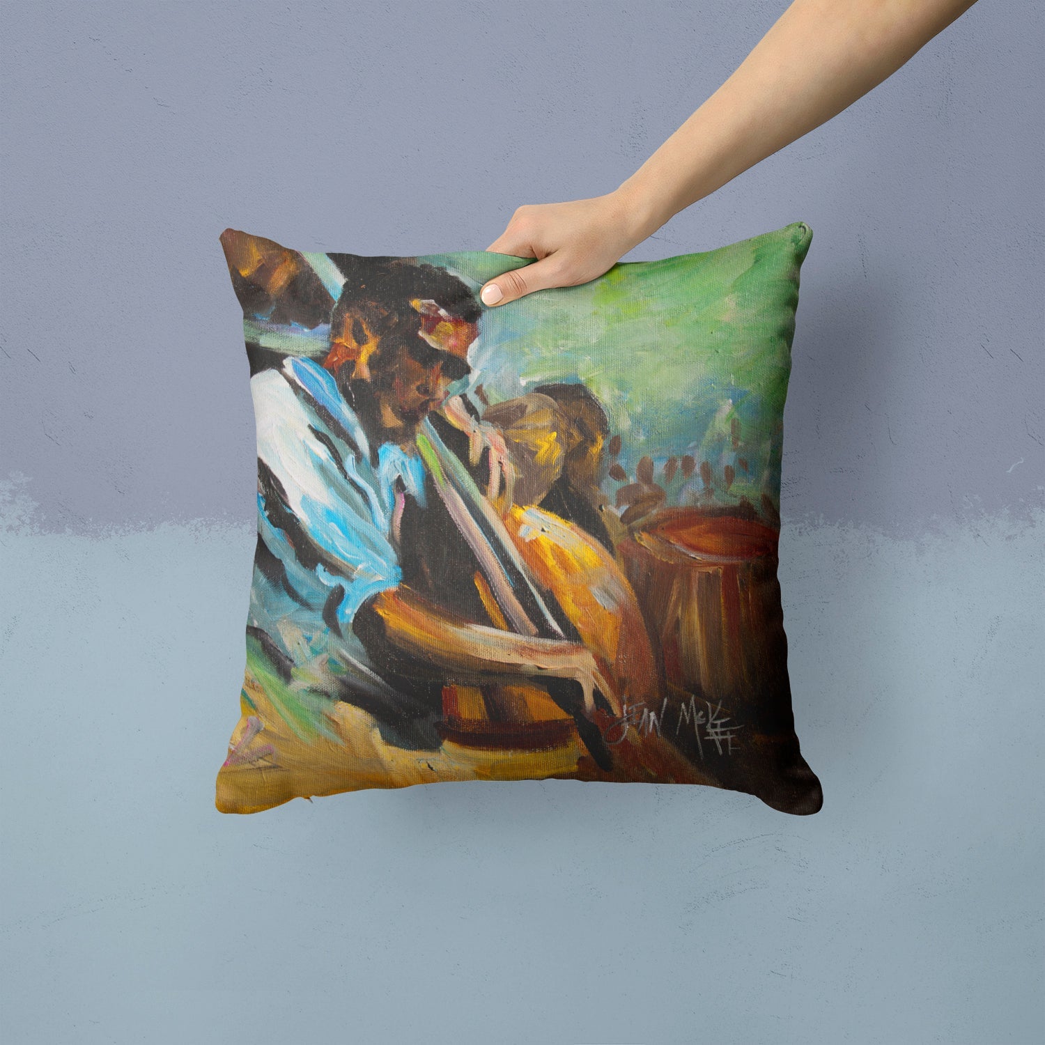 Jazz Bass Decorative Throw Pillow 14x14 Indoor Outdoor Accent Cushion, Fabric Cover with Insert for Sofa, Bed, Porch & Living Room