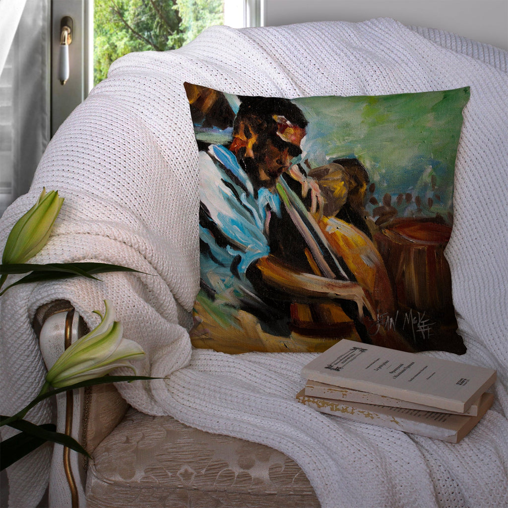 Jazz Bass Decorative Throw Pillow 14x14 Indoor Outdoor Accent Cushion, Fabric Cover with Insert for Sofa, Bed, Porch & Living Room
