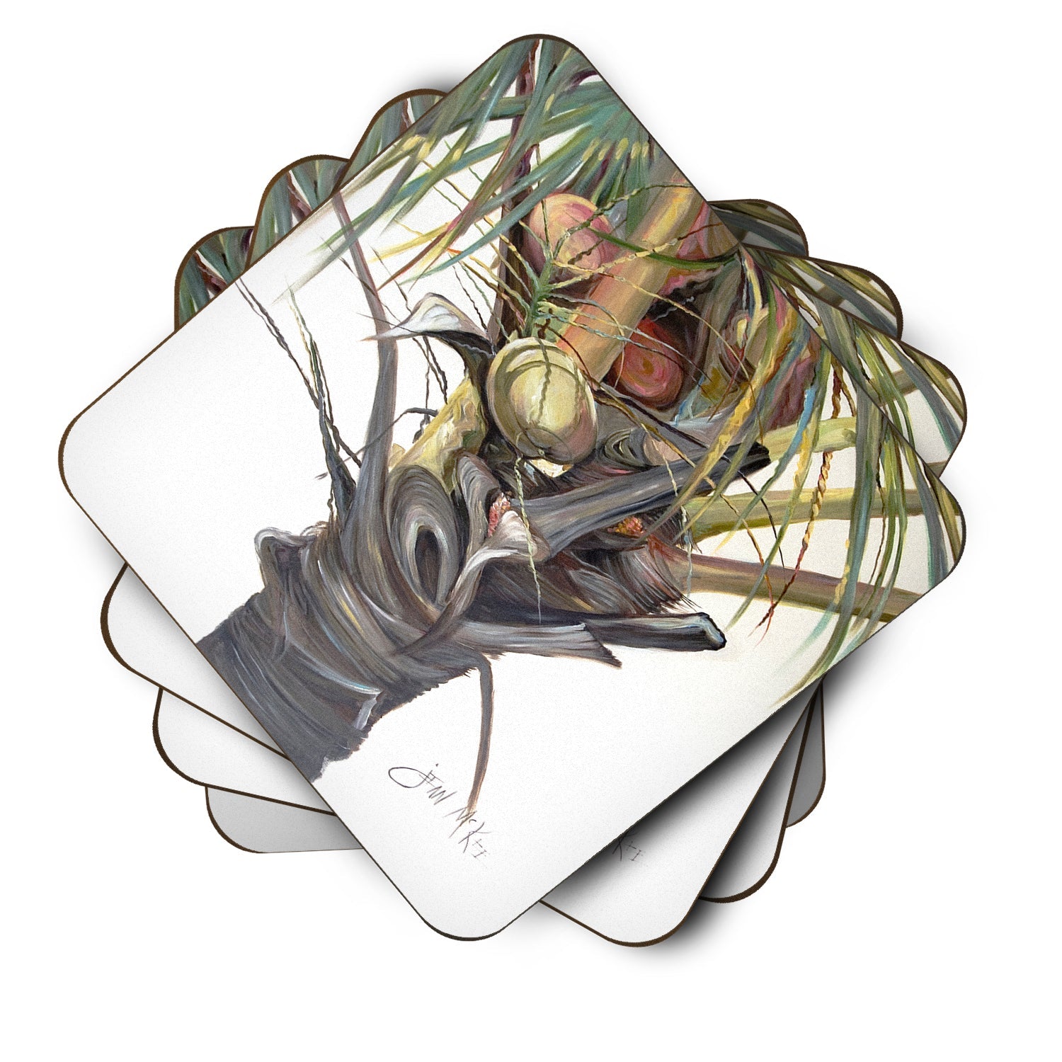 Coconut Tree Top Foam Coasters Set of 4 Cup Coasters for Indoor Outdoor, Tabletop Protection, Anti Slip, Mouse pad Material
