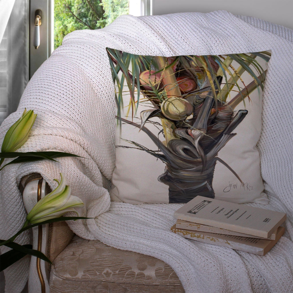 Coconut Tree Top Decorative Throw Pillow 14x14 Indoor Outdoor Accent Cushion, Fabric Cover with Insert for Sofa, Bed, Porch & Living Room