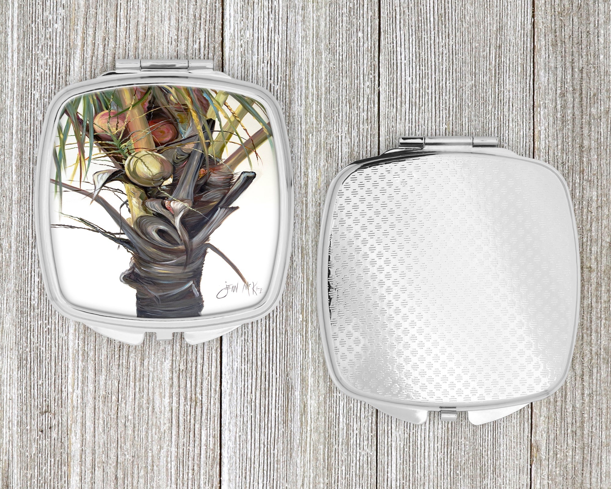 Coconut Tree Top Compact Mirror Decorative Travel Makeup Mirror for Women Girls Gifts Pocket Makeup Mirror Folding Handheld