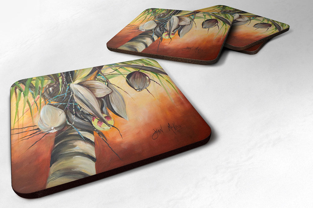 Orange Coconut Tree Foam Coasters Set of 4 Cup Coasters for Indoor Outdoor, Tabletop Protection, Anti Slip, Mouse pad Material