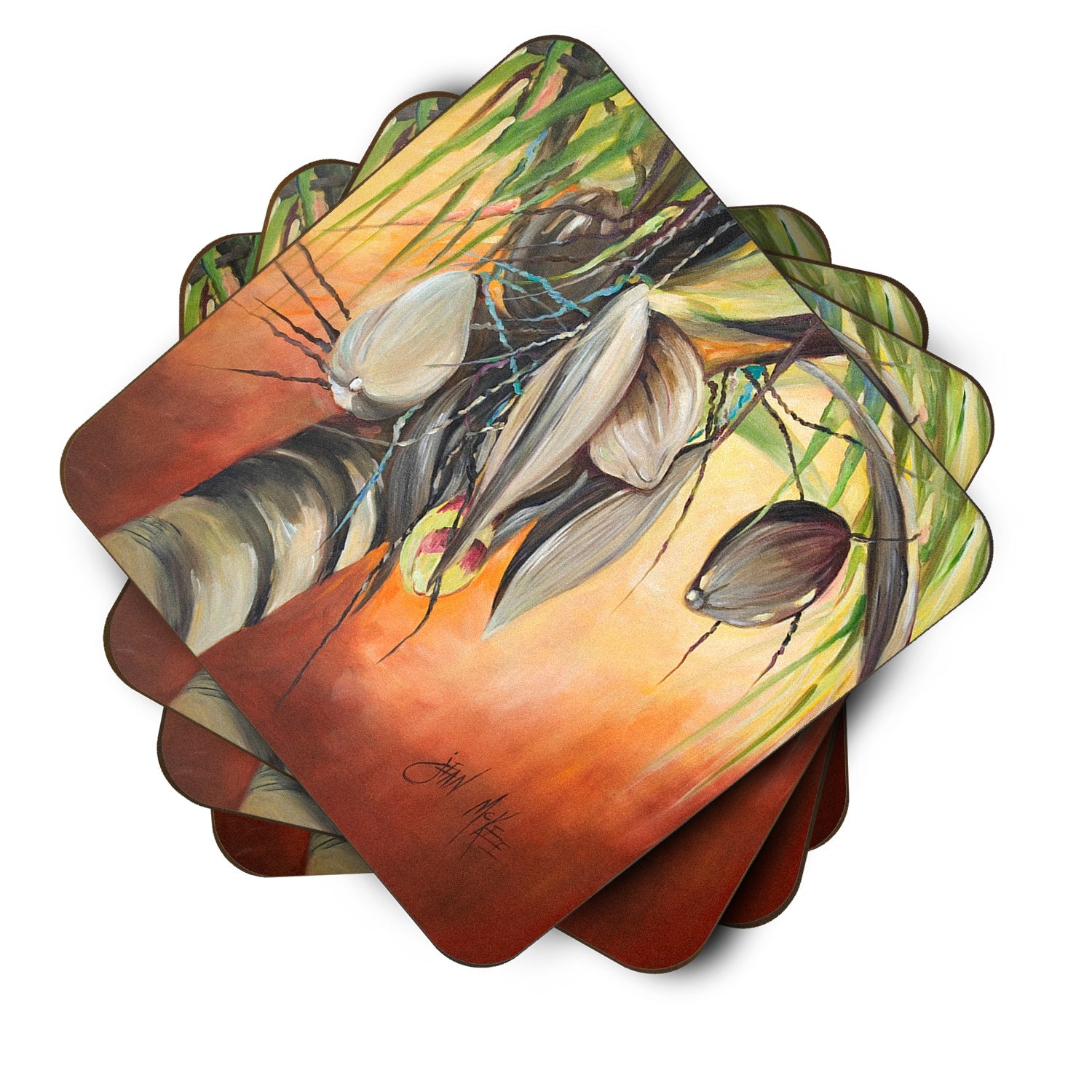 Orange Coconut Tree Foam Coasters Set of 4 Cup Coasters for Indoor Outdoor, Tabletop Protection, Anti Slip, Mouse pad Material