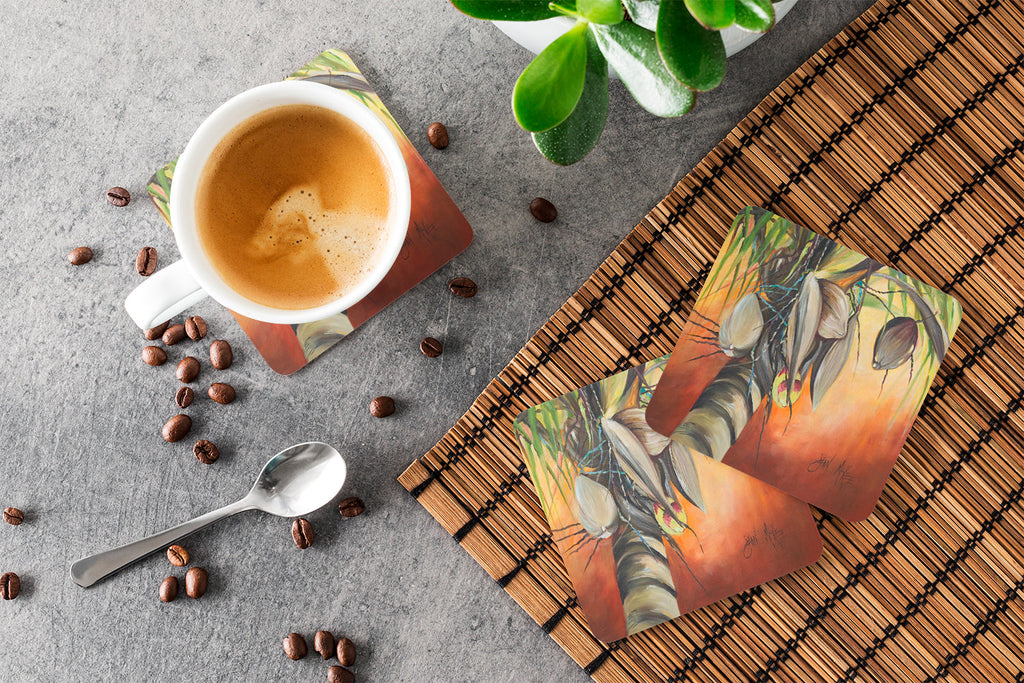 Orange Coconut Tree Foam Coasters Set of 4 Cup Coasters for Indoor Outdoor, Tabletop Protection, Anti Slip, Mouse pad Material