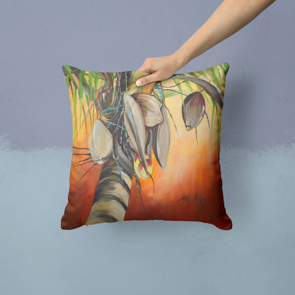 Orange Coconut Tree Decorative Throw Pillow 14x14 Indoor Outdoor Accent Cushion, Fabric Cover with Insert for Sofa, Bed, Porch & Living Room