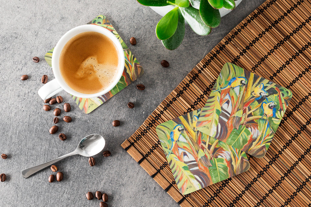 Parrots Foam Coasters Set of 4 Cup Coasters for Indoor Outdoor, Tabletop Protection, Anti Slip, Mouse pad Material
