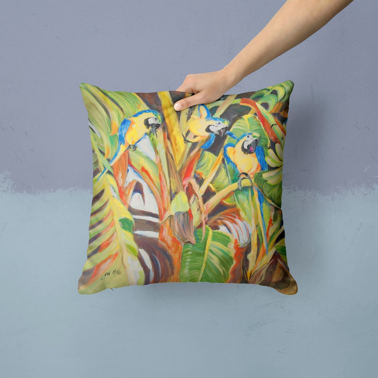 Parrots Decorative Throw Pillow 14x14 Indoor Outdoor Accent Cushion, Fabric Cover with Insert for Sofa, Bed, Porch & Living Room