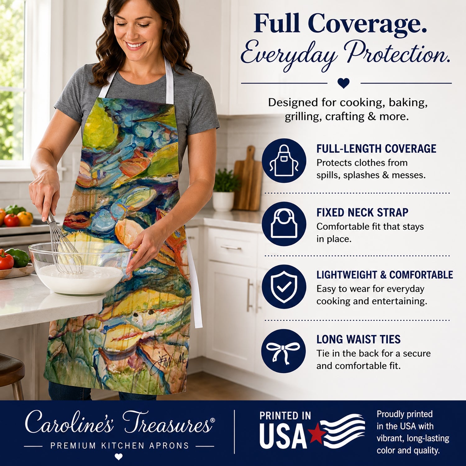 Jubilee Crabs Apron Cooking Kitchen Server Baking Crafts Gardening for Adult Women Men, Unisex, Large, Multicolor