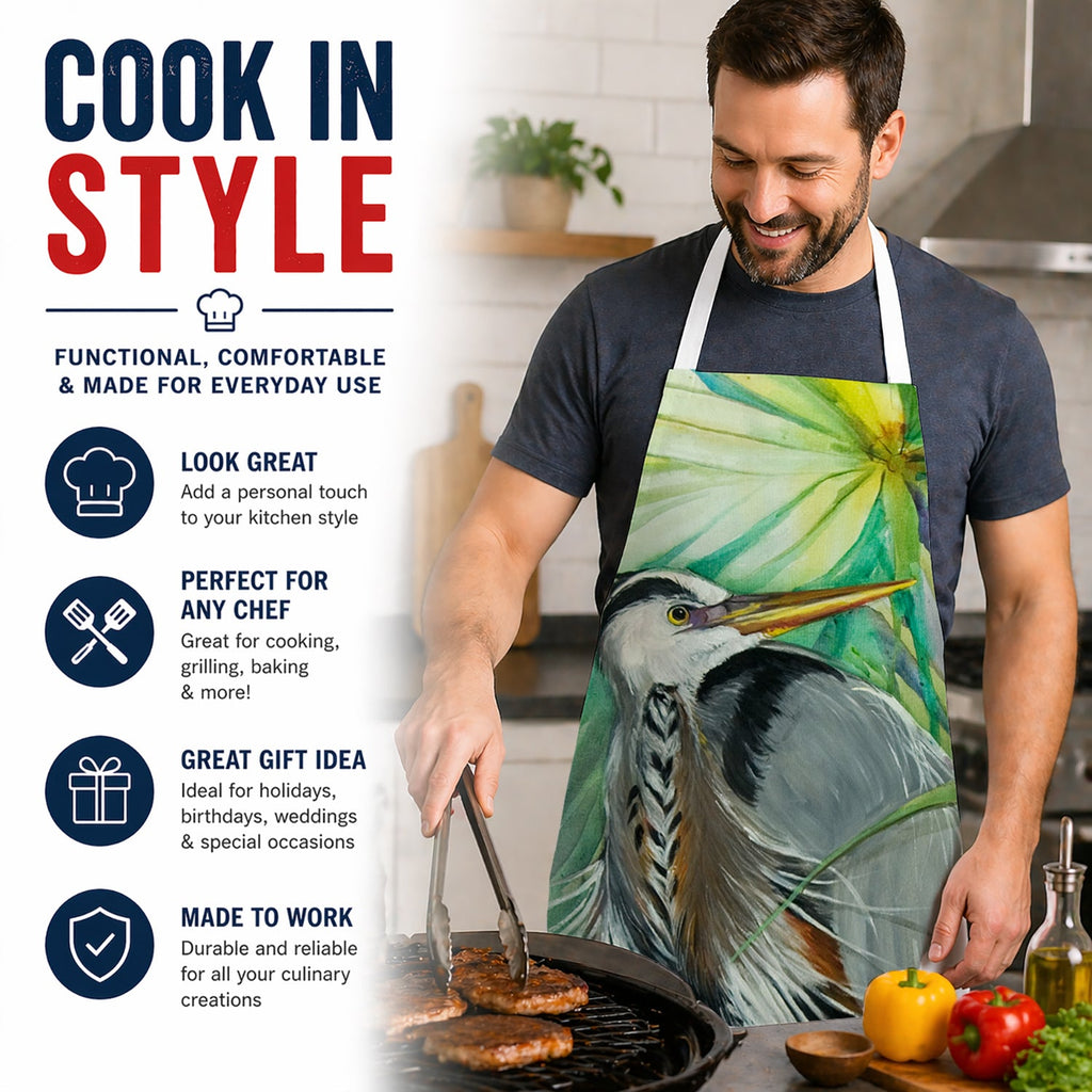 Blue Heron Apron Cooking Kitchen Server Baking Crafts Gardening for Adult Women Men, Unisex, Large, Multicolor