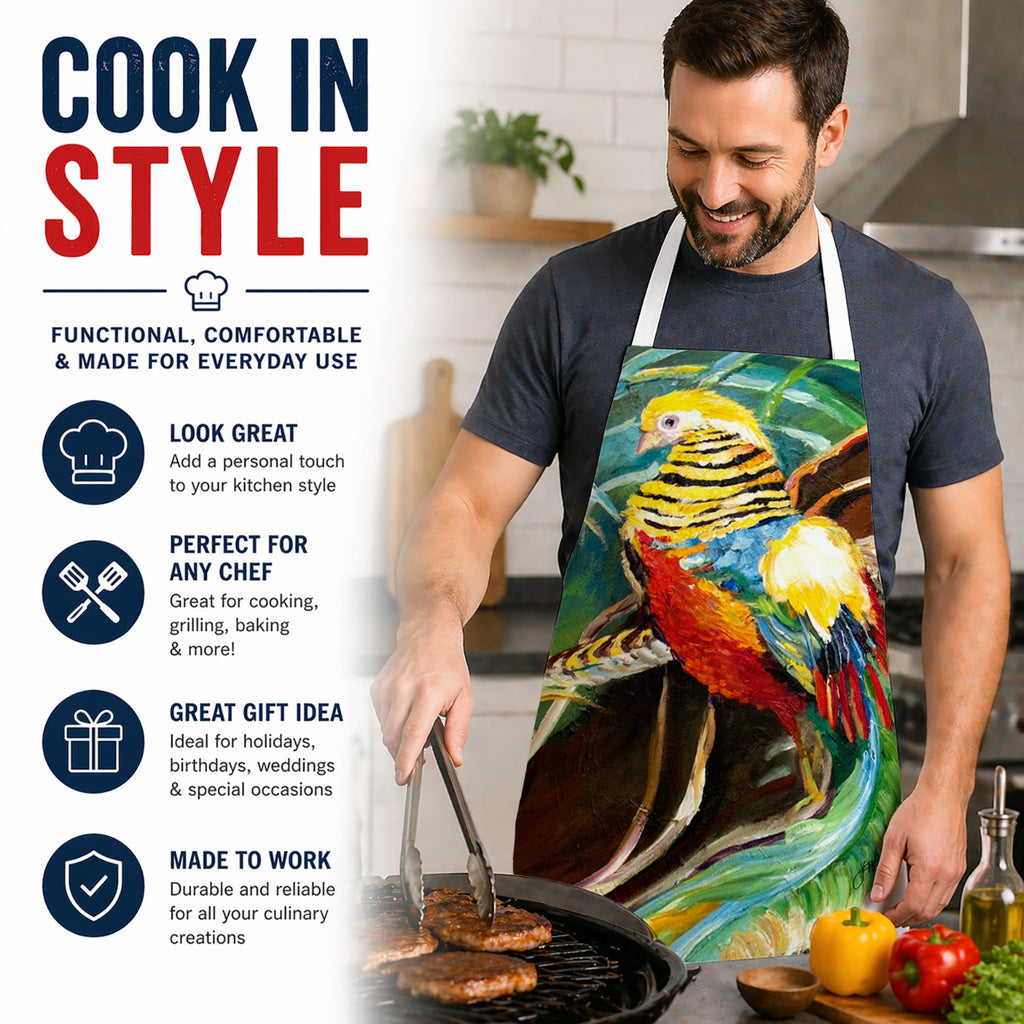 Mandarin Pheasant Apron Cooking Kitchen Server Baking Crafts Gardening for Adult Women Men, Unisex, Large, Multicolor