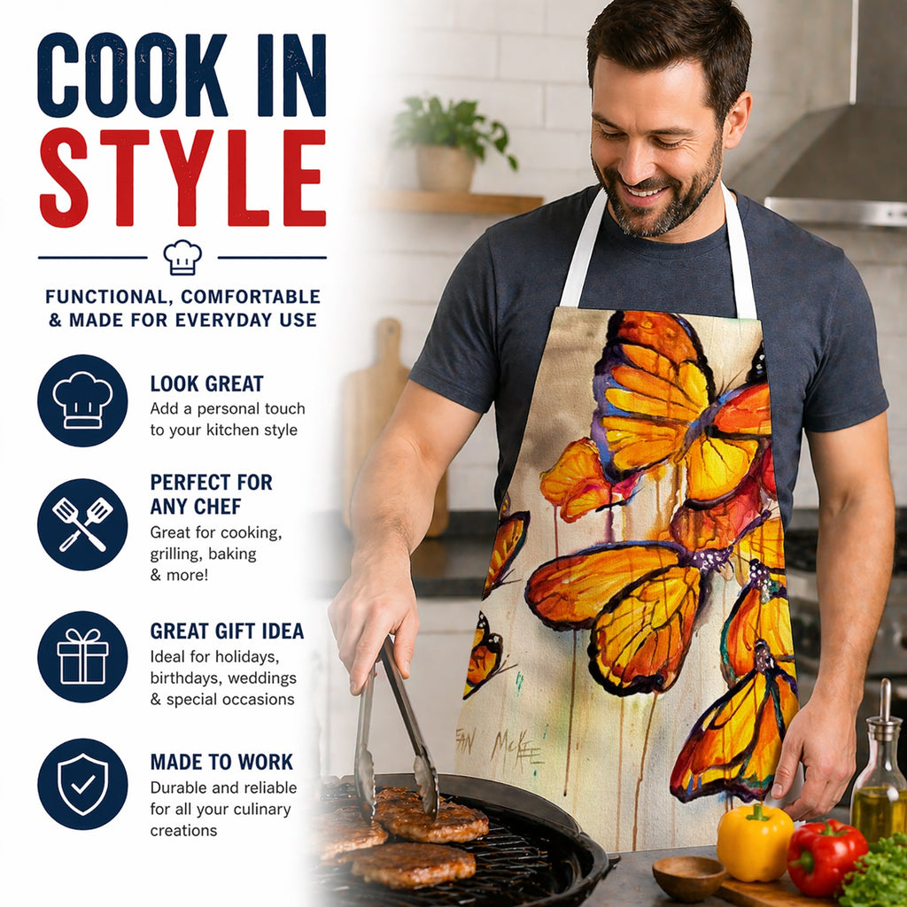 Butterflies Butterfly Apron Cooking Kitchen Server Baking Crafts Gardening for Adult Women Men, Unisex, Large, Multicolor